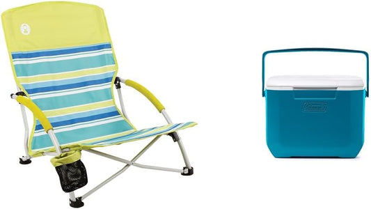 Coleman Utopia Breeze Lightweight Beach Chair with Cup Holder, Comfortable Portable Outdoor Chair with Carry Bag, Supports up to 250lbs, Great for Beach & Yard