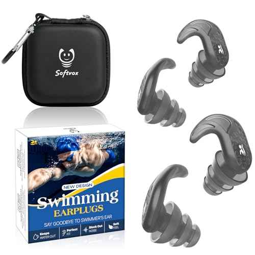 Swimming Ear Plugs, 2 Pairs Swimmers Earplugs for Adults Teens- Block Water Out, Ultra Soft, Custom Fit, Water Protection Reusable Plugs for Sailing Surfing Parasailing Diving Shower, Black