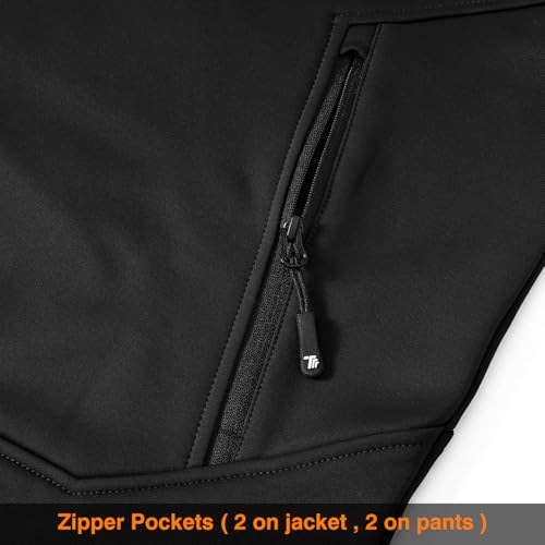 Men's Fleece Lined Tracksuit Set with Zipper Pockets - Black, Medium