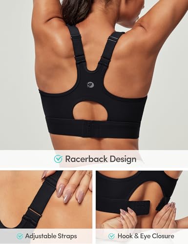 IUGA Ink Black High Support Sports Bra with Built-In Bra for Women - Large