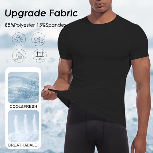 Men's Compression Shirt Short Sleeve UPF 50+ Base Layer Top Black Small