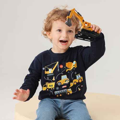 Funnycokid Toddler Boys Sweatshirts Kids Truck Construction Pullover Crew Neck 2-6 Years