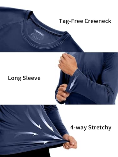 KINGFEN Men's UPF 50+ Long Sleeve UV Sun Protection Shirt Navy Blue Large