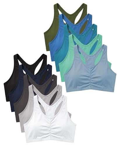 Medium 10-Pack Women's Racer Back Sports Bras - Multi-Color, Soft & Stretchy