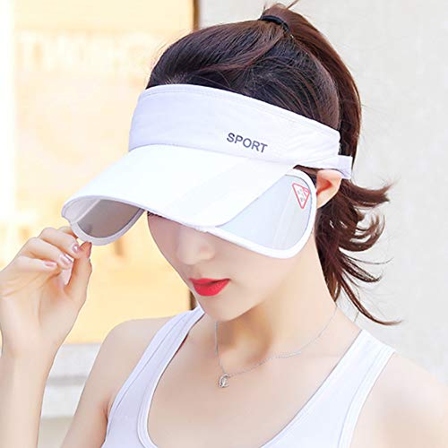 Women’s Summer Sun Visor Hat - Adjustable Golf Cap with Retractable Brim, UV Protection, White 7
