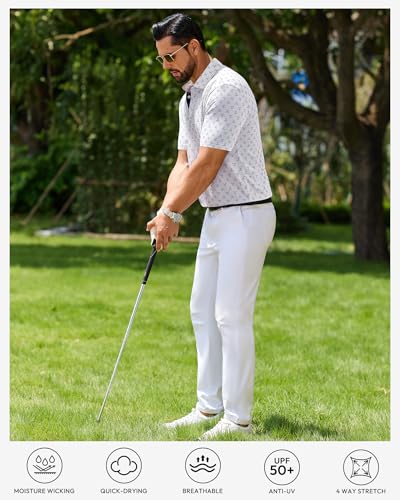 Mens Polo Shirts Dry Fit Breathable Printed Golf Shirt Summer White XL - Alimens & Gentle