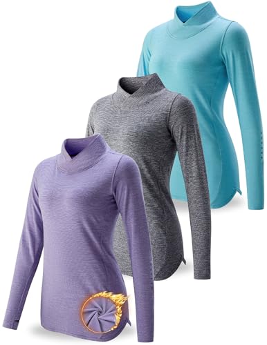 Women's Thermal Mock Neck Long Sleeve Top - Liberty Pro 3 Pack Medium Aqua Charcoal Lavender
