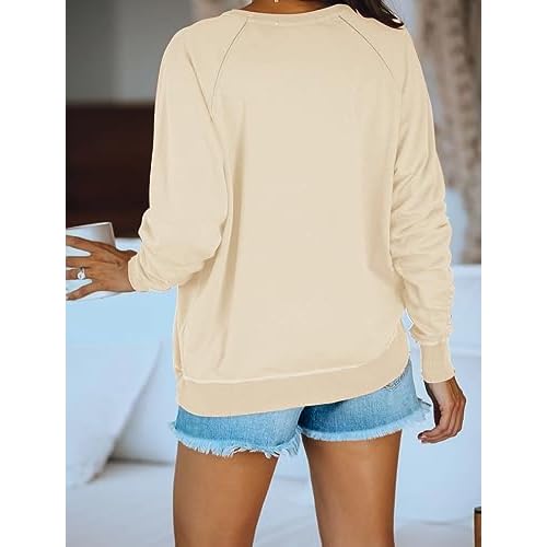 PRETTODAY Women's Casual Crew Neck Sweatshirts Raglan Long Sleeve Solid Tunic Tops Loose Pullovers