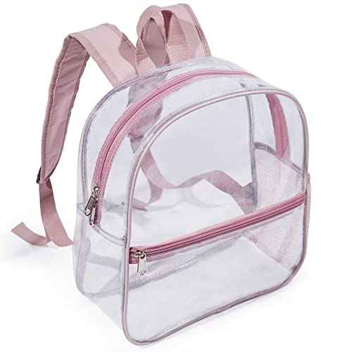 Mini Clear Backpack 12"x6"x12" Stadium Approved See Through Bag Waterproof PVC Small Transparent Backpacks for Festival Sport Event Concerts, Rose Gold