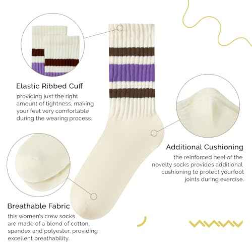 American Trends Retro Striped Crew Socks for Women Slouchy Athletic Calf Tube Socks Running Golf Tennis Volleyball Etc