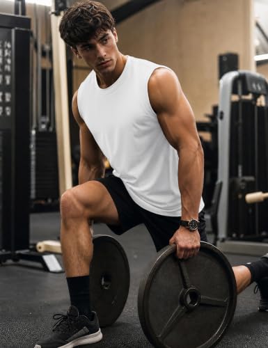 Men's Moisture Wicking Cotton Tank Top Large White - Summer Gym Workout Sleeveless Shirt