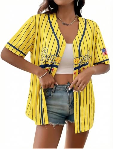 Women's Baseball Jersey Game Day Shirt - Graphic T-Shirt XL Yellow