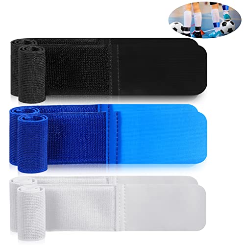 Elastic Soccer Shin Guard Straps - Adjustable Fits Kids, Youth & Adults, Black, White, Blue