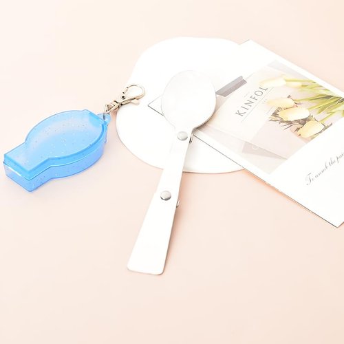 Portable Travel Camping Spoon Long Handle Folding Spoon Thermos Foldable Spoons with Case Keychain Collapsible Hiking Picnic Outdoor Spoons with Storage Box Retractable Fold Tea Coffee Soup Utensil