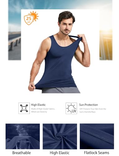 Dalavch Men's Sleeveless Compression Tank Top Pack - Large, 2 Black, 2 White, 1 Blue