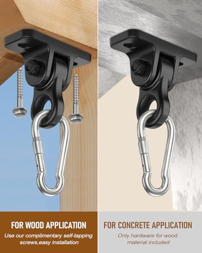 Heavy Duty Porch Swing Hangers Kit - 2 Pack Black Swing Hardware Hooks