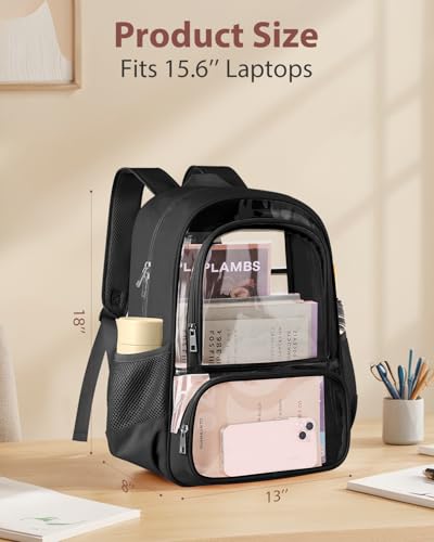 Heavy Duty Transparent Backpack - Large Capacity Clear School & Travel Bag, Black, X-Large
