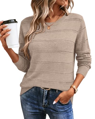 Fall Outfits for Women 2026 Hollow Out Knit Sweater - Brown, XL