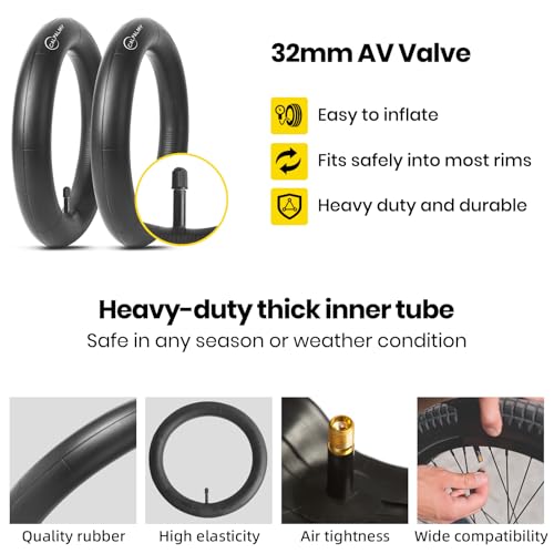 14-Inch Kids Bike Inner Tube 1.75-2.125 with Schrader Valve - 2 Pack, Standard & Levers
