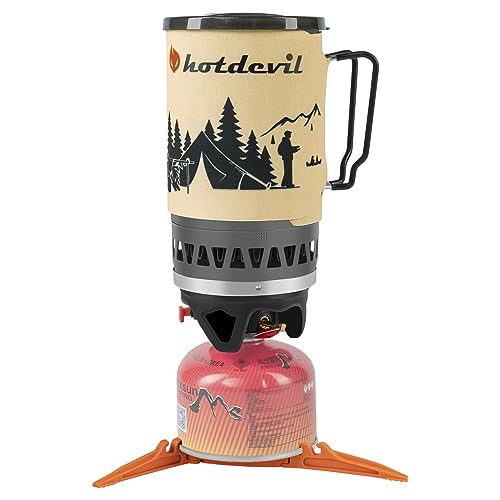 Hotdevil (1.4-Litre) Backpacking Camping Stove Portable Cooking System with Piezo Ignition, Outdoor Mini Burner Camping Stove Kit Propane, Ideal for Hiking Fishing Hunting Emergency & Survival