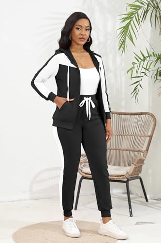 Women’s Track Suit Set X-Large Black White Patchwork 2-Piece Sweatsuit