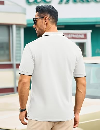 Cotrasen Men's Short Sleeve Cotton Pique Polo Shirt - Large White
