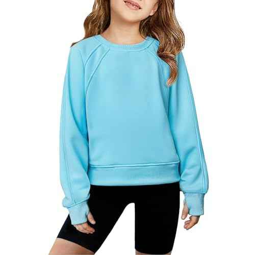 Arshiner Girls Sweatshirt Crop Tops for Teens Cropped Crewneck Pullover Ribbed Long Sleeve Shirts Thumb Hole