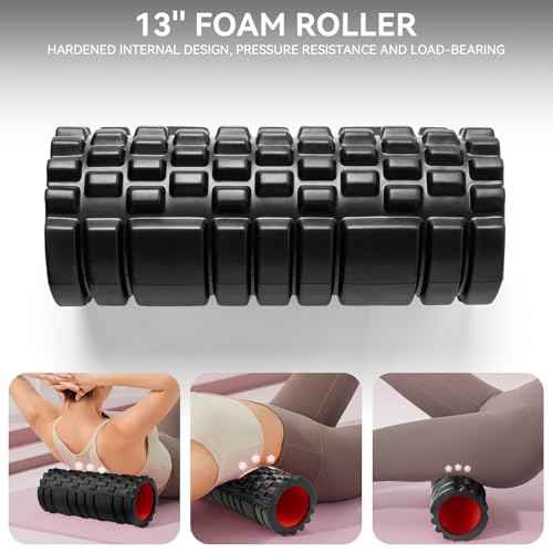 5 in1 Foam Roller Set for Deep Tissue Muscle Massage, High Density Fitness Exercise Foam Roller, Massage Roller, Massage Ball, Resistance Band, for Whole Body (Black)