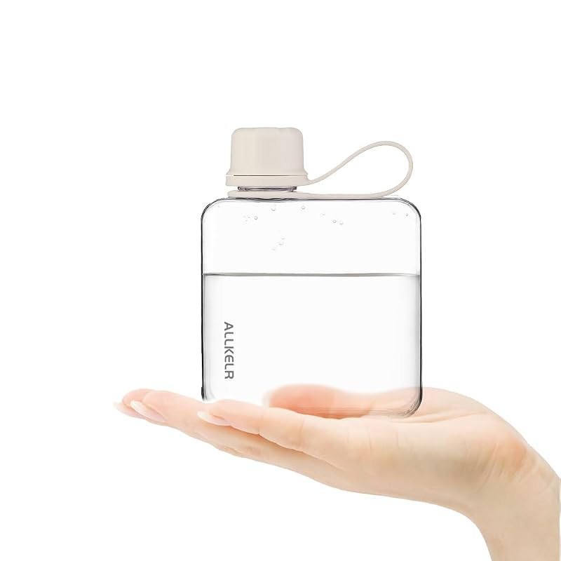 320ml Portable Flat Water Bottle - White, Minimalist Square Design, BPA-Free Tritan