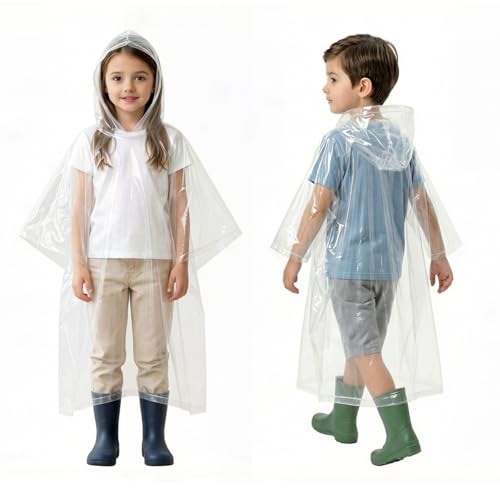 Kids Rain Poncho 20 Pack Waterproof Disposable Hooded Raincoat for Children