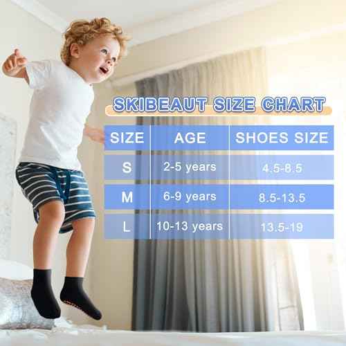 SkiBeaut Kid Trampolines Socks Ankle Grips Non Slip Child Socks for Boys Girls 2-5/6-9/10-13 Years