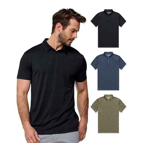 INTO THE AM Performance Dri Fit Polo Shirts for Men S-4XL - Quick Dry Moisture Wicking Athletic Sport Collar Work Shirts