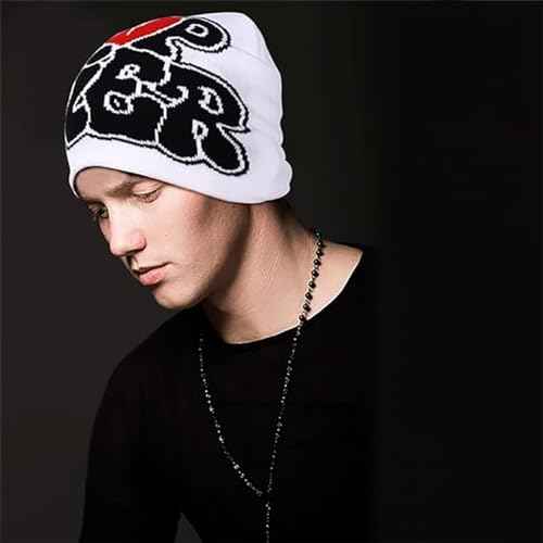 Y2K Beanie Top Tier Letter Print-Winter Knitted Hat Cool Grunge Style for Warmth for Men Women