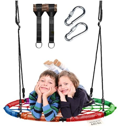 PlayVibe Multicolor Spider Web Tree Swing - 40 Inch Saucer, 440 lb Capacity