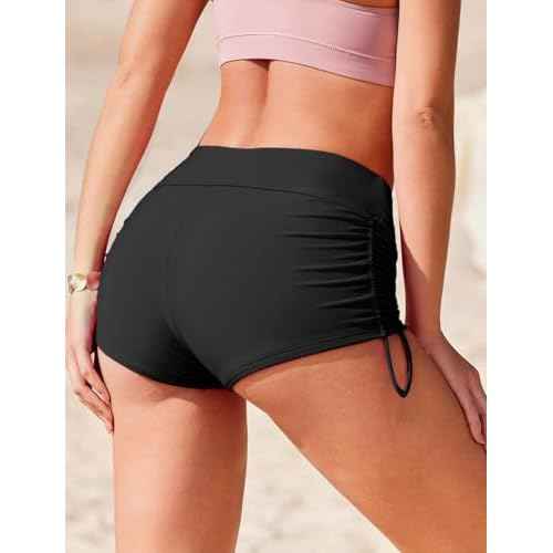AI'MAGE Womens 3" Swim Board Shorts High Waisted Bathing Suit Bottoms Boy Shorts Adjustable Ruched Side Bikini Shorts S-XXL