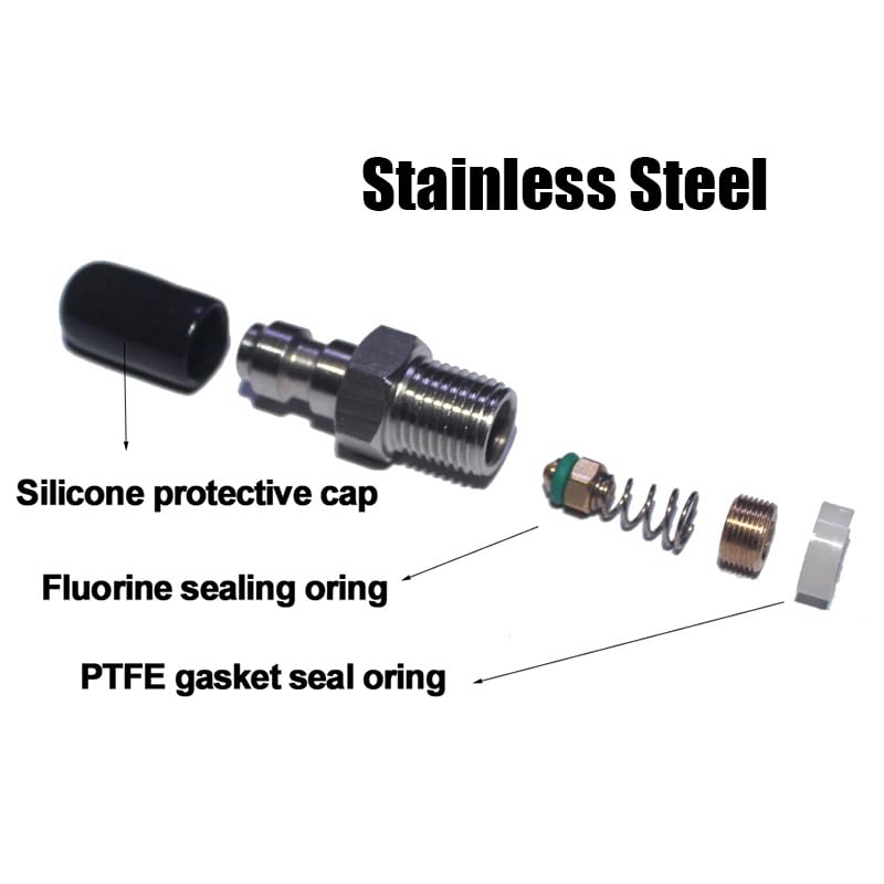 8mm Fill Nipple Male Quick Disconnect Valve with One Way Foster Stainless Steel for Paintball Airsoft PCP Diving Mountaineering (M10*1 Thread)