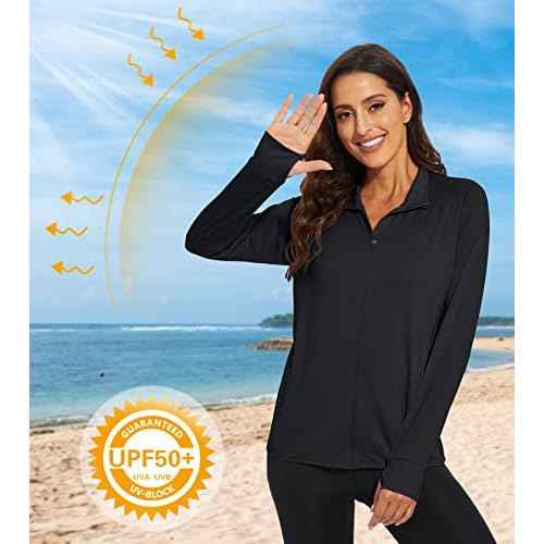 MAGCOMSEN Women's UPF 50+ Lightweight Athletic Jacket Sun Protection Full Zip Long Sleeve Shirts Hiking Outdoor Pockets