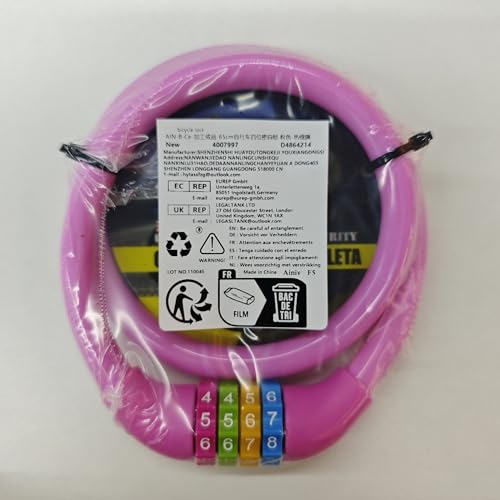 Ainiv Bike Lock, 25 inch Bike Lock Cable, Portable Anti Theft 4 Digits Codes Cable Locks, Resettable Combinations Coiling Bicycle Lock for Bike, Motorbike, Scooter, Skateboard, Gate, Fence (Pink)