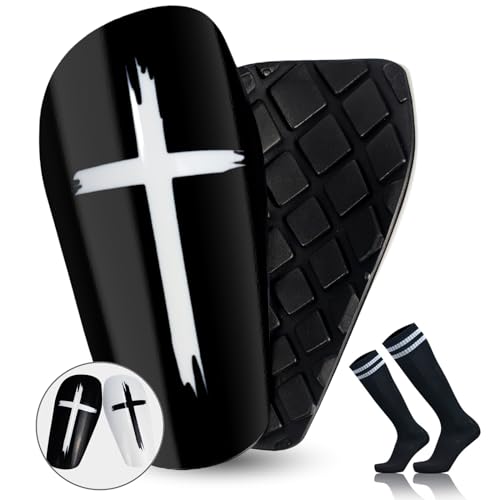 Kids Soccer Shin Guards with Socks - Medium Black+White, Impact Protection
