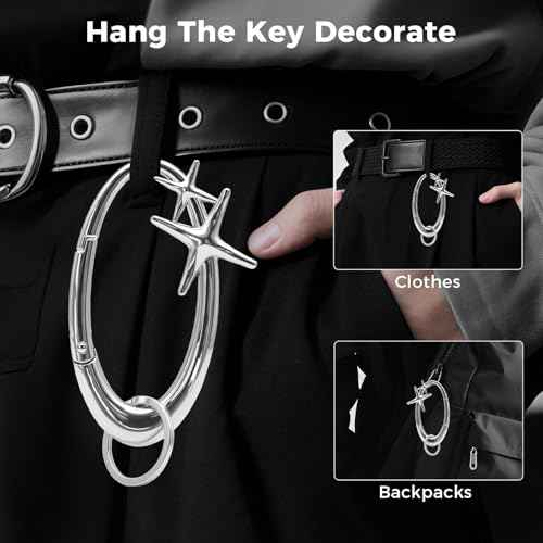 Y2K Carabiner, Cute Star Carabiner Clip, Extra-Large Silver Carabiner, Suitable for Car Keys, Wallets, Backpacks and Other Accessories, Suitable for Men and Women