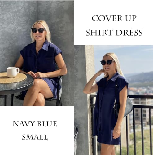Women’s Bathing Suit Cover Up Summer Shirt Dress Navy Blue Medium