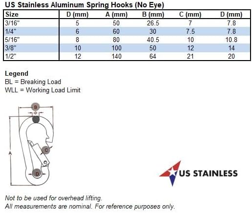 4 Pieces US Stainless Aluminum Spring Hook 1/4" (6mm) Aircraft Grade 7075