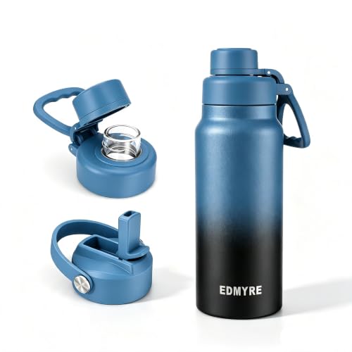 Deep Ocean Fade 20 oz Insulated Stainless Steel Water Bottle with Dual Lids