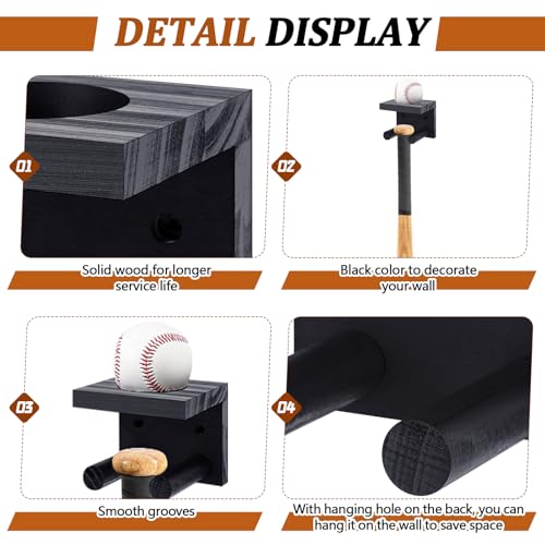 Wall Mount Baseball Bat and Ball Holder - Holds 1 Set - Black