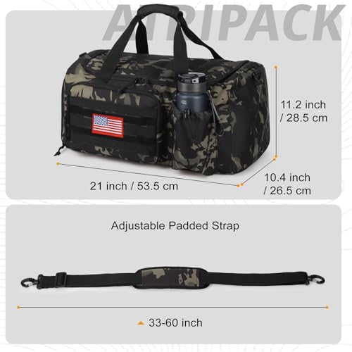 Camo Black Tactical Gym Bag 40L with Shoes Compartment - Men’s Travel Duffle