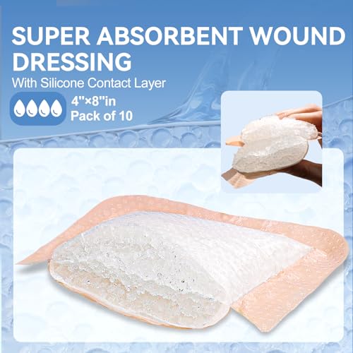 Large Silicone Wound Dressing 4x8 Inch Self-Adhesive - Heavy Exudate Absorbent Bandage