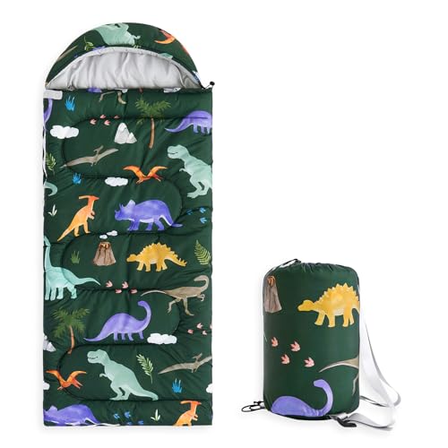 Kids Dinosaur Sleeping Bag for Camping - Dark Green, 61x26 inches