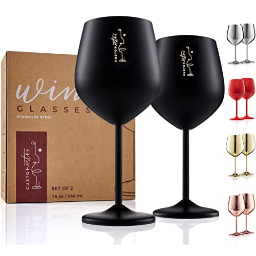Black Stainless Steel Wine Glass Set of 2 - Unbreakable 18 oz Travel & Outdoor Wine Glasses