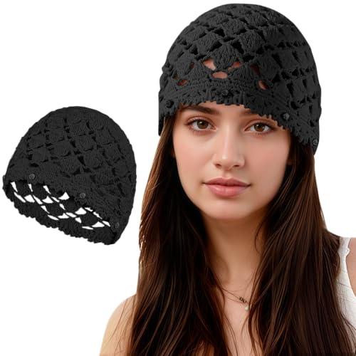 Ababalaya Women's Cotton Crochet Hat Boho Beanie Handmade Knit Skull Caps for All Seasons