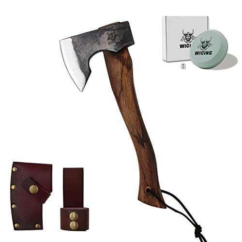 13.5 Inch Camping Hatchet with Beech Handle and Leather Sheath - Versatile Axe for Outdoors YM